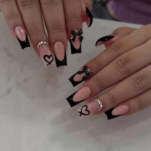 Medium Square Black French Tip Press-On Nails