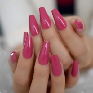 24-Piece Dark Rose Pink Coffin Press-On Nails