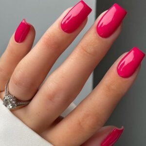 Medium Square Hot Pink Press-On Nails with a Jelly Gloss Finish