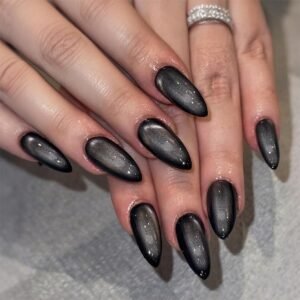 Medium Almond Dark Gothic Black Press-On Nails