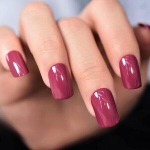 Medium Squoval Dark Rose Pink Glossy Press-On Nails