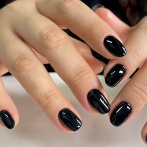 Short Oval Black Gothic Press-On Nails