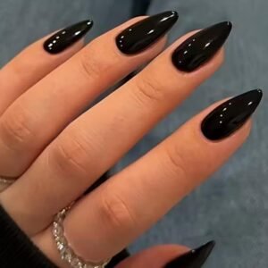 32-Piece Medium Almond Glossy Black Soft Gel Press-On Nail Kit