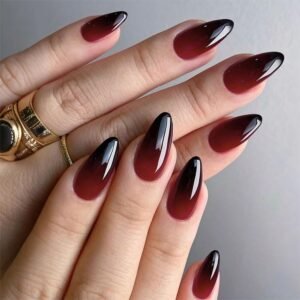 24-Piece Medium Almond Burgundy Red Gothic Press-On Nails