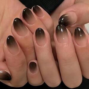 24-Piece Short Oval Black Ombre Press-On Nails