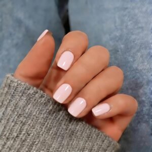 30-Piece Short Square Pastel Pink Glossy Press-On Nail Kit