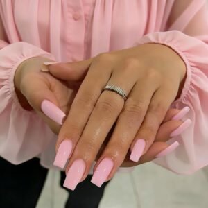 24-Piece Medium Long Square Rose Pink Glossy Press-On Nails