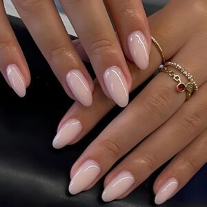 Medium Almond Nude Pink Glossy Press-On Nails with Adhesive Tabs
