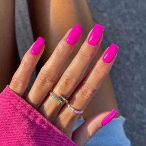 24-Piece Medium Square Neon Pink Press-On Nails