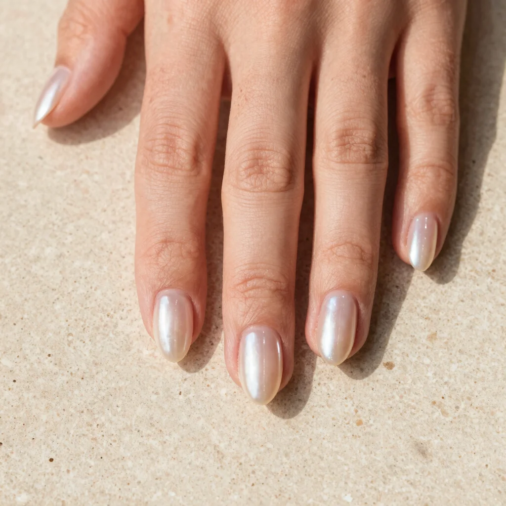Glazed Pearl Chrome Almond Nails