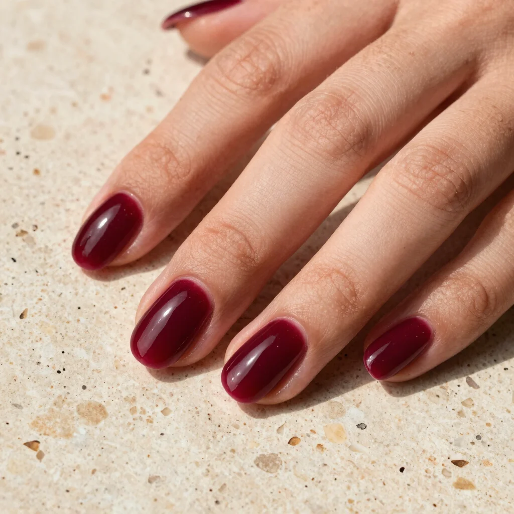Deep Burgundy Jelly Coffin Nails