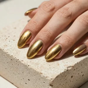 Molten Gold Metallic Stiletto Nails