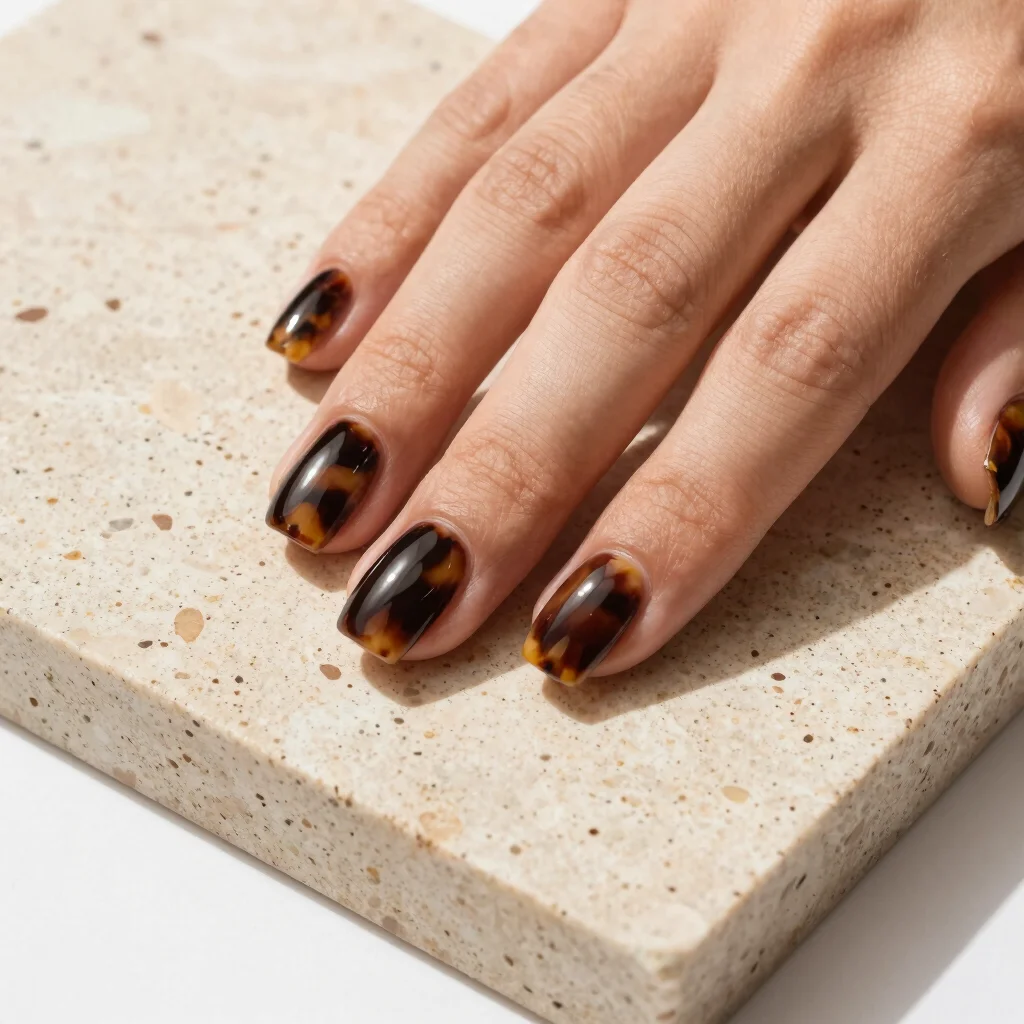 Tortoiseshell Minimalist Squoval Nails